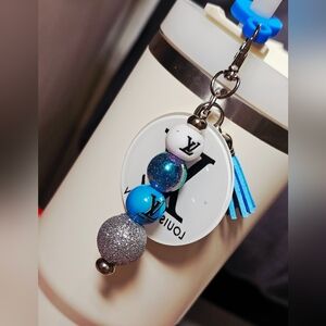 Louis Vuitton Beaded Tumbler Cup Straw Charm Blue & Silver Accents